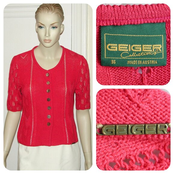 GEIGER made in Austria Cardigan Sweater Logo Signature Cotton & Linen 36/Small - Picture 1 of 8